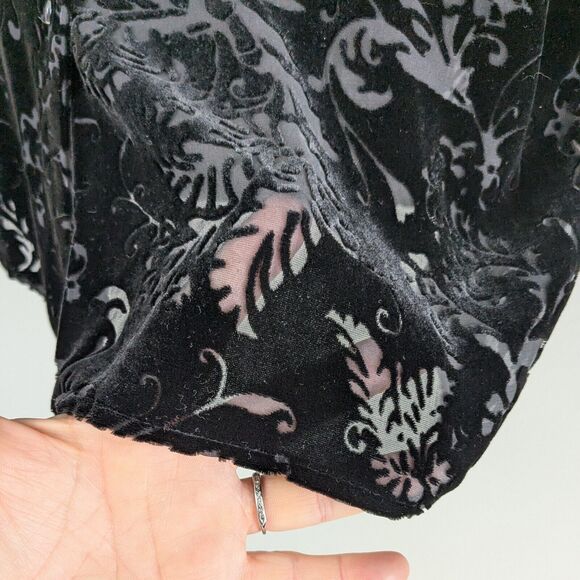 Vtg Lauren Ralph Lauren Velvet Top L Black Shirt Silk Sheer Button Whimsigoth - Picture 4 of 10
